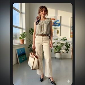 Doe & Rae sleeveless blouse with ruffled shoulders size M